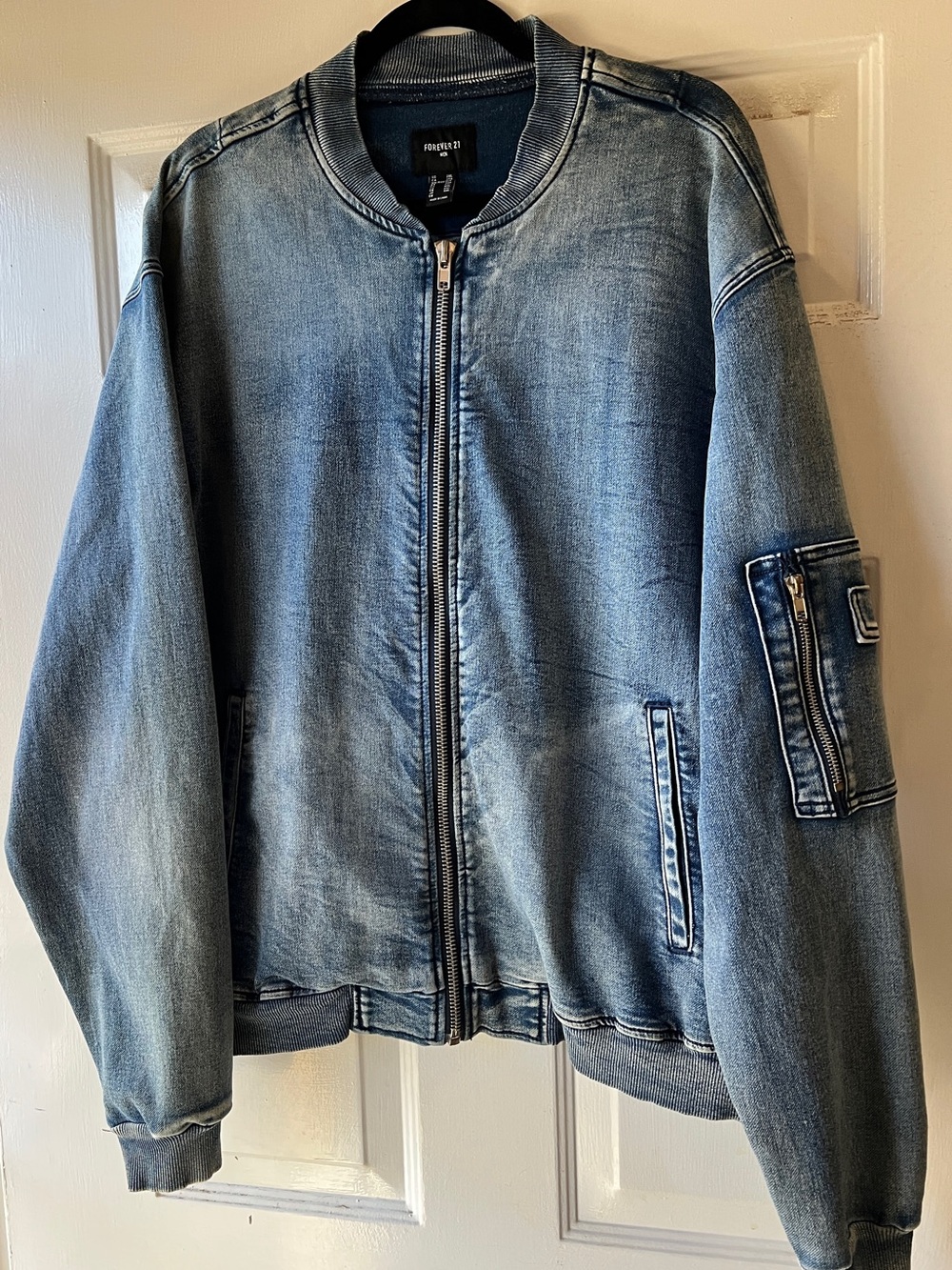 Forever 21 Light Blue Denim Bomber Jacket